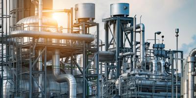 Industrieanlage im Sonnenuntergang